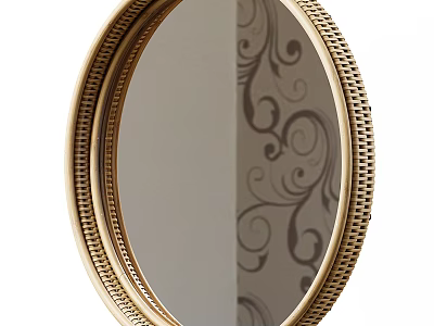 Oval Mirror With Gold Decorative Frame And Floral Wallpaper Reflection 3d model