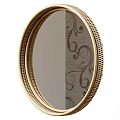 Oval Mirror With Gold Decorative Frame And Floral Wallpaper Reflection 3d model