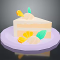 Delicious Layered Cream Cake With Orange Slices And Green Leaves On Purple Plate