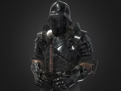 Black Medieval Style Armor With Metallic Design Shoulder Plates Chest Armor And Hand Guards 3d model
