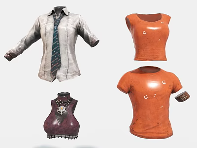 Different Styles Of Long Sleeve White Shirt With Tie Orange T Shirt And Purple Vest Collection 3d model