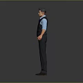 Men's Business Style Attire With Blue Shirt Dark Vest Dark Suit Pants And Leather Shoes