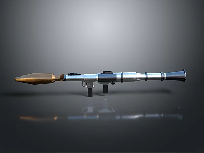 3D Model Rocket Launcher Weapon With Metallic Texture Gold Silver Parts And Black Grip 3d model
