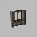 Modern Gray Double Sink Vanity With Oval Gold Frame Mirrors And Lit Shelves