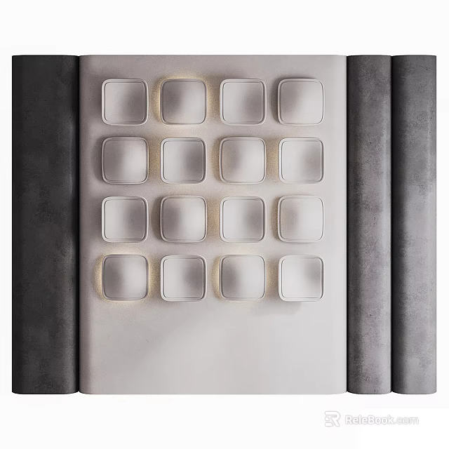 Modern Background Wall With Geometric Square Patterns And Embedded Lighting Design 3d model 