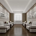 Spacious Hotel Public Lounge Area Featuring Comfortable Sofas Elegant Paintings Large Window And Soft Carpet 3d model