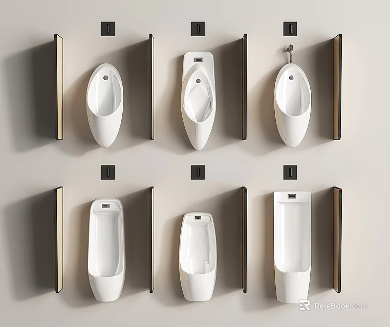 Different Styles of Modern White Ceramic Bathroom Wall Mounted Urinals 3d model 