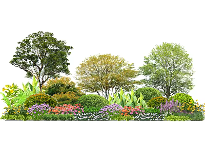 Colorful Flower and Plant Garden with Blooms Green Shrubs and Various Trees 3d model