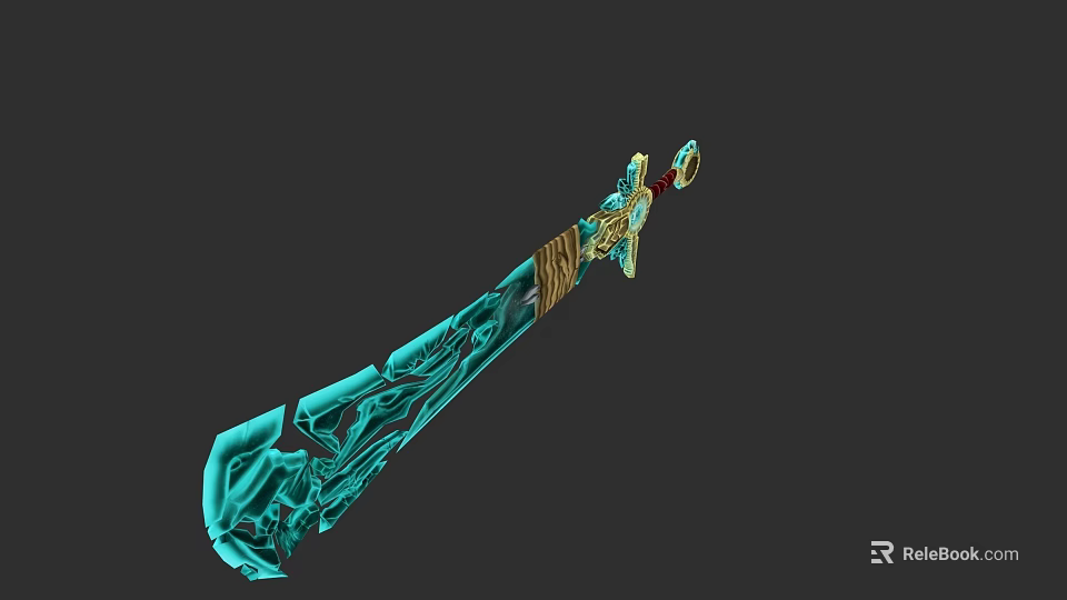 Blue And Gold Decorative Sword With Intricate Carvings And Ornate Hilt 3d model 