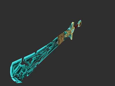 Blue And Gold Decorative Sword With Intricate Carvings And Ornate Hilt 3d model