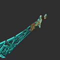 Blue And Gold Decorative Sword With Intricate Carvings And Ornate Hilt