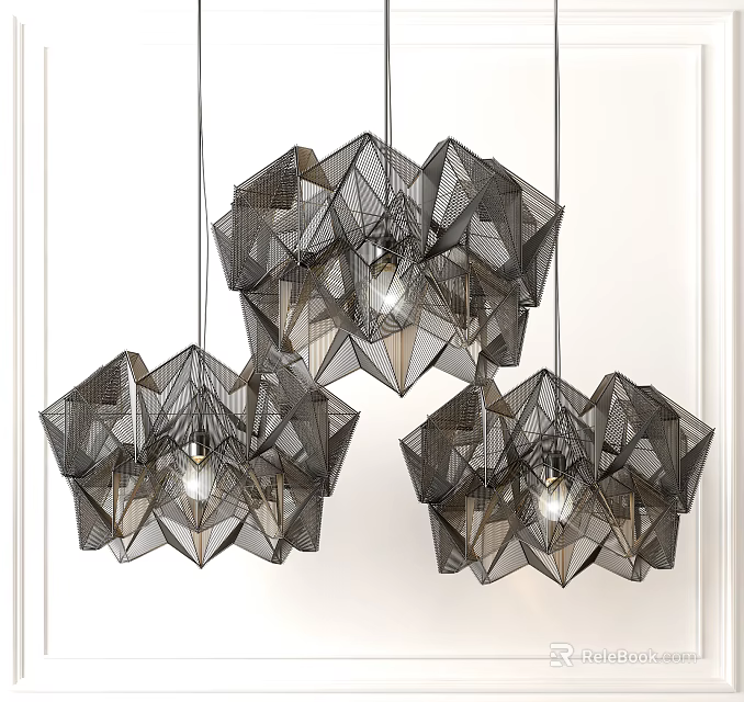 Modern Geometric Mesh Chandeliers with 3D Hanging Design and Metal Structure 3d model 