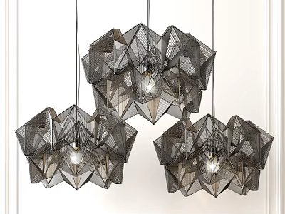 Modern Geometric Mesh Chandeliers with 3D Hanging Design and Metal Structure 3d model