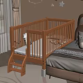 Kids Wooden Bed with Guardrails and Ladder in Cozy Bedroom Setting