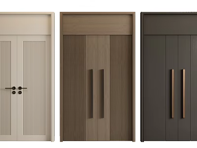 Stylish Double Doors Featuring Beige Brown Dark Gray Tones Vertical Slats and Modern Handles 3d model