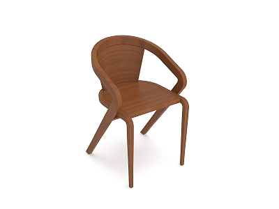 Modern Brown Wooden Leisure Chair With Curved Armrests For Living Room Decor 3d model