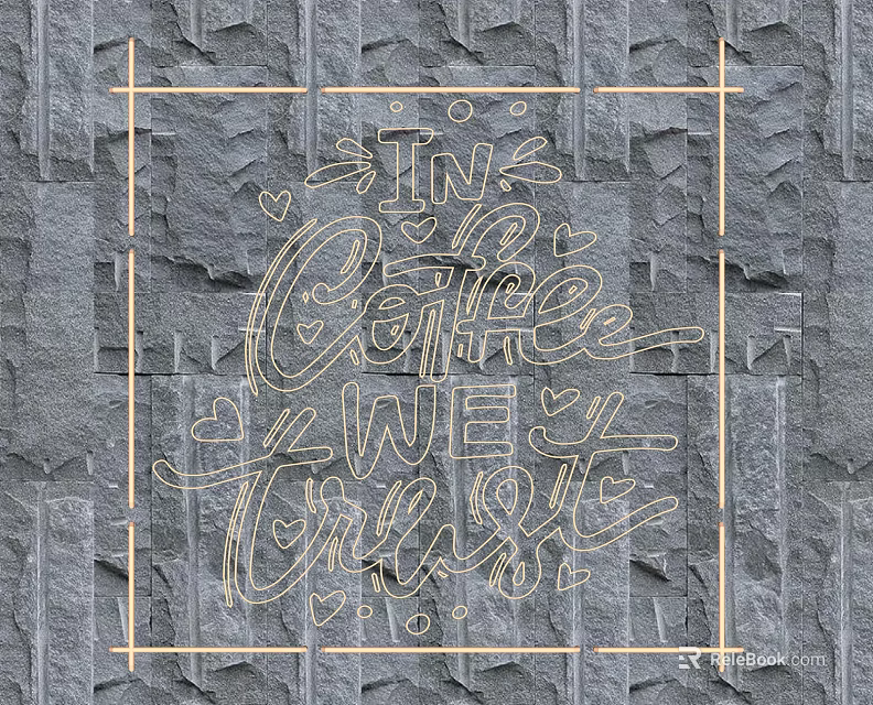 Coffee Themed Lighting Combinations With Grey Stone Wall And Gold Accents 3d model