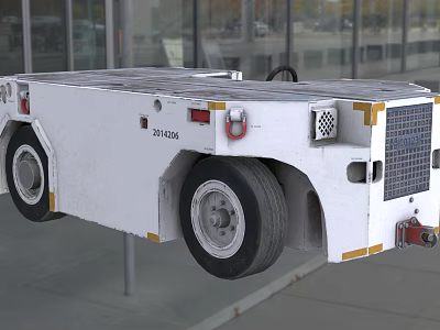 White Industrial Utility Vehicle With Large Wheels Yellow Reflective Strips And Red Hook 3d model