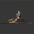 Garden Ornament with Central Sculpture Red Brick Base Dog Sculptures on Multi Tiered Square Platform
