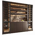 Luxury Wine Cabinet With Marble Background Wooden Cabinets Hanging Glasses Stored Bottles And Warm Lighting