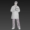 Man In White Lab Coat Purple Cap And Purple Scrubs Holding Tablet While Reading