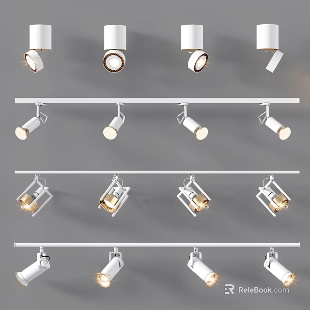 Modern Downlights and Spotlights with Track Mounted and Recessed Designs for Interior Lighting 3d model 