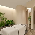Serene SPA Sauna Room With Massage Bed Green Plants And Arched Design