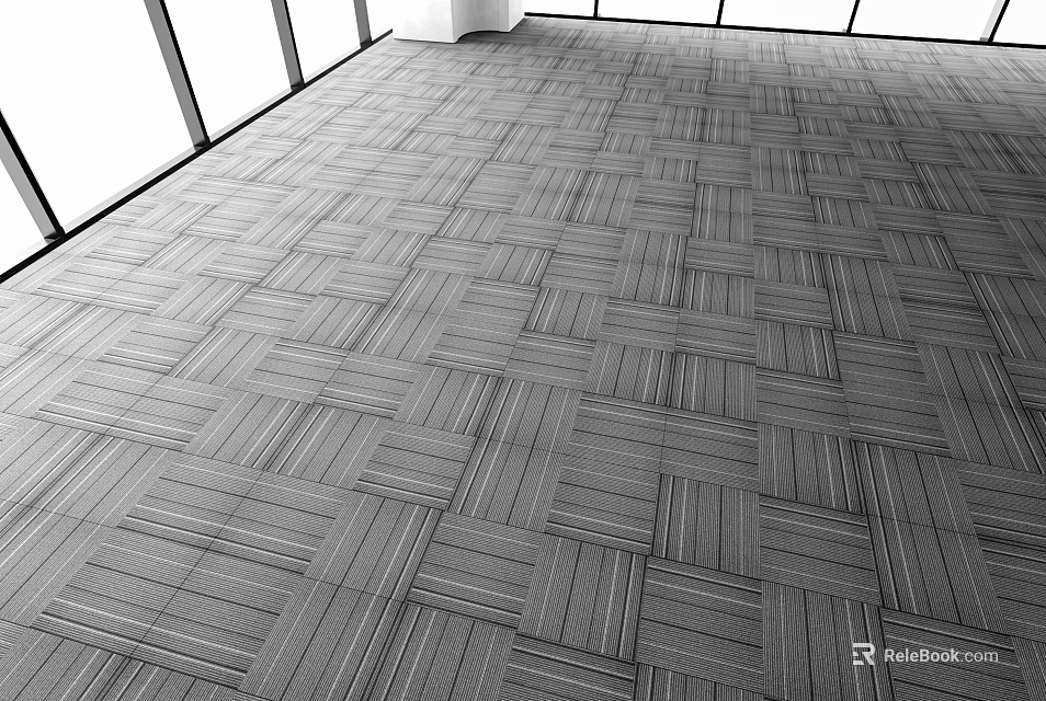 Square Woven Carpet In Bright Spacious Room With Large Windows 3d model 