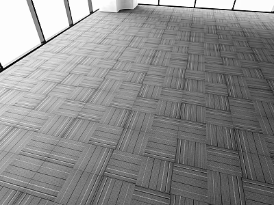 Square Woven Carpet In Bright Spacious Room With Large Windows 3d model