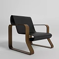 Modern Leisure Chair With Black Leather Back Brown Wooden Frame And Sleek Armrests