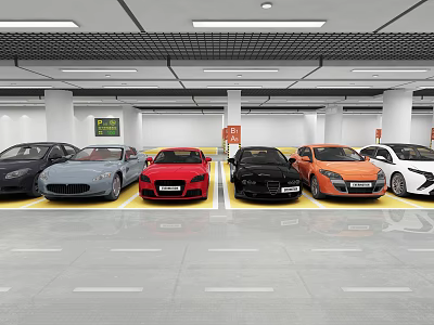 Indoor Parking Garage with Multiple Colored Cars Well Lit Interior and Marked Lines 3d model