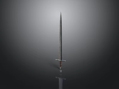 Medieval Sword With Long Metal Blade Hilt And Dark Background Reflection 3d model