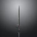 Medieval Sword With Long Metal Blade Hilt And Dark Background Reflection