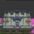 Two Story Single Family House With Large Windows Gray Roof Front Lawn And Surrounding Trees