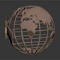 Metallic Globe Sculpture With Wireframe Design And Hexagonal Geometric Component