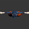 Anthropomorphic Blue Frog Character With Orange Pants And Blue Markings In Arms Outstretched Pose