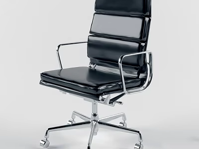 Modern Black Leather Office Chair With Silver Metal Frame And Rolling Wheels 3d model
