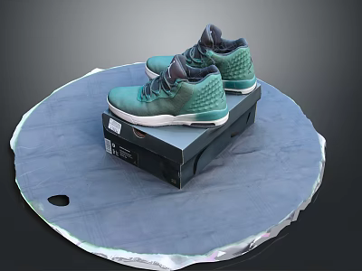 Green High Top Sports Shoes Resting On Black Box With Round Mat 3d model
