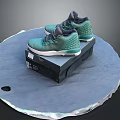 Green High Top Sports Shoes Resting On Black Box With Round Mat