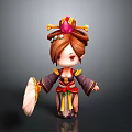 Cartoon Style Woman In Traditional Outfit With Decorated Hair Bun And Fan
