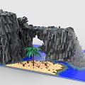 LEGO toy blocks bay waterfall scene 3d model