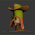 Game Movie Character Cactus With Sombrero Pink Flower Mustache Red Cape Silver Gun Orange Ground