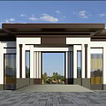 Modern Chinese Style Entrance Gate With White Walls Dark Roof And Lattice Design