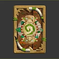 Decorative Wooden Tray With Central Green Spiral And Colorful Geometric Decorations