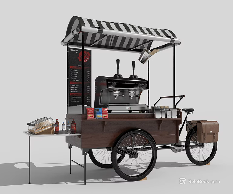 Mobile Coffee Cart Commercial Equipment With Espresso Machine Canopy Food And Beverage 3d model 