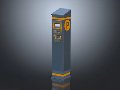 Modern Blue Parking Meter Pole With Digital Display And Payment Interface 3d model