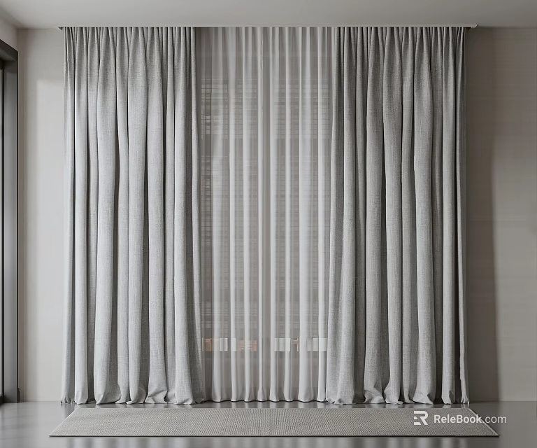 Modern Gray Floor Length Textured Curtains For Home Interior Window Design 3d model 