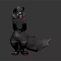 Gray Fluffy Animal with Blue Eyes Wearing Shorts Black Paws and Red Soles