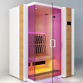 Commercial Sauna Equipment With Glass Door Wooden Interior Purple Lighting And Control Panel
