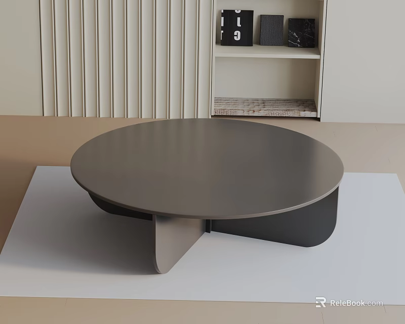 Modern Sofa and Coffee Table Set with Round Gray Table White Shutters and Shelf Decor 3d model